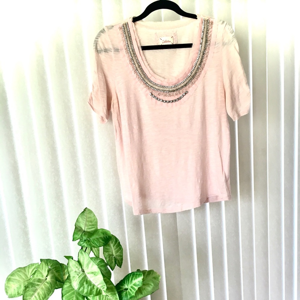 Anthropologie Embroidered Bib Tee in Baby Pink!